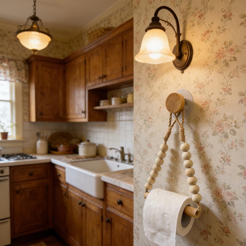 Wood Bead Toilet Paper Holder Boho Toilet Roll Holder Bathroom