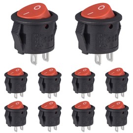 VEXUNGA Rocker Switch Mini Rocker Switch Round 2-Pin Red On/Off Switch Small 3A 250V AC 6A 125V 15mm Plastic Push Button Switch (Pack of 10)