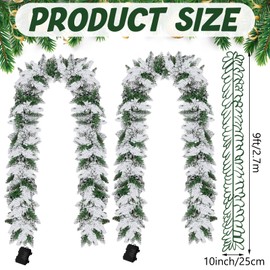 Craftsatin 2 Pcs 9ft Pre Lit Snow Flocked Christmas Garland with 100 Warm White LED Lights Battery Operated with Timer and 8 Functions Xmas Decorations Xmas Garlands Indoor Outdoor Front Door Decor