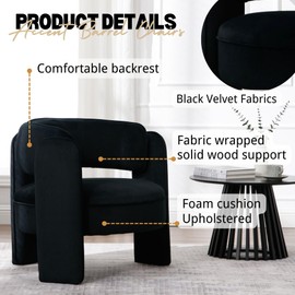BESTANO Mid Century Modern Velvet Barrel Accent Chairs Armchair, Black Velvet Round Upholstered Accent Chairs with Back Side Club Chairs for Living Room Bedroom
