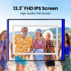 13.3" Blue WiFi Digital Picture Frame – 1920 * 1080P FHD IPS Screen Smart Photo Frame Magnetic 360° Wall-Mount, 64GB+8GB Cloud Storage, Auto-Rotate Share Memories Instantly via App