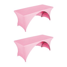 LZY Fitted Table Covers for 6 Foot Folding Tables,Open Back, Spandex/Stretch/Elastic Rectangular Table Cloths for Trade Show Display or Party (6FT-OB2PC, Pink)