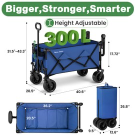 BEAU JARDIN Folding Push & Pull Beach Wagon 500 lbs Collapsible Foldable Wagons with Push Handle All Terrain Wheels Grocery Utility Camping Sports Garden Wagon Cart Blue