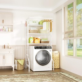 Ulif U11 Over Washer and Dryer Shelves, 3 Tiers Laundry Room Storage and Organizer Standing Shelf, Metal Freestanding Clothes Drying Rack, 33.9" W x 19.7" D x 77.6" H, White