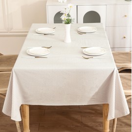 KONUO PO Vinyl Tablecloth with Flannel Backing Waterproof Oil-Proof Plastic Table Cloth Stain-Resistant Wipeable Rectangle or Square Table Cover for Indoor and Outdoor (Weave, 54X54 Inch)