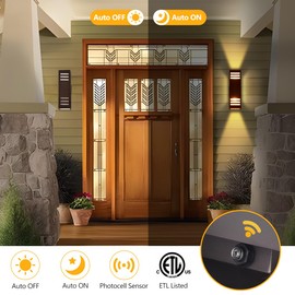 wowlite Outdoor Wall Lights Dusk to Dawn 2 Pack, Modern Porch Lights Outdoor Wall Sconce Square, Bronze Up and Down Lights, Waterproof Exterior Light Fixture for House Garage Patio, ETL Listed