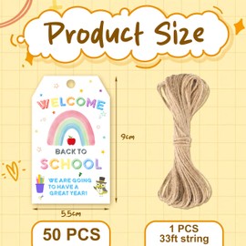 Back to School Gift Tags,50 PCS Welcome Back to School Gift Tags with 10m String, First Day Back Tag for Students, Teachers, and Classroom Treat Bags