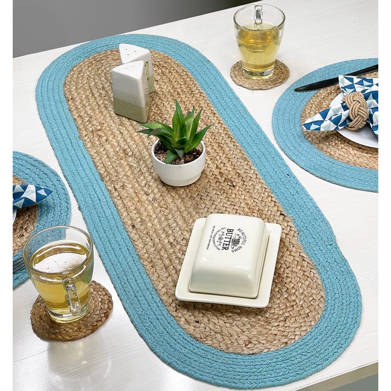 CHARDIN HOME Verona Oval Woven Jute & Cotton Braided Table