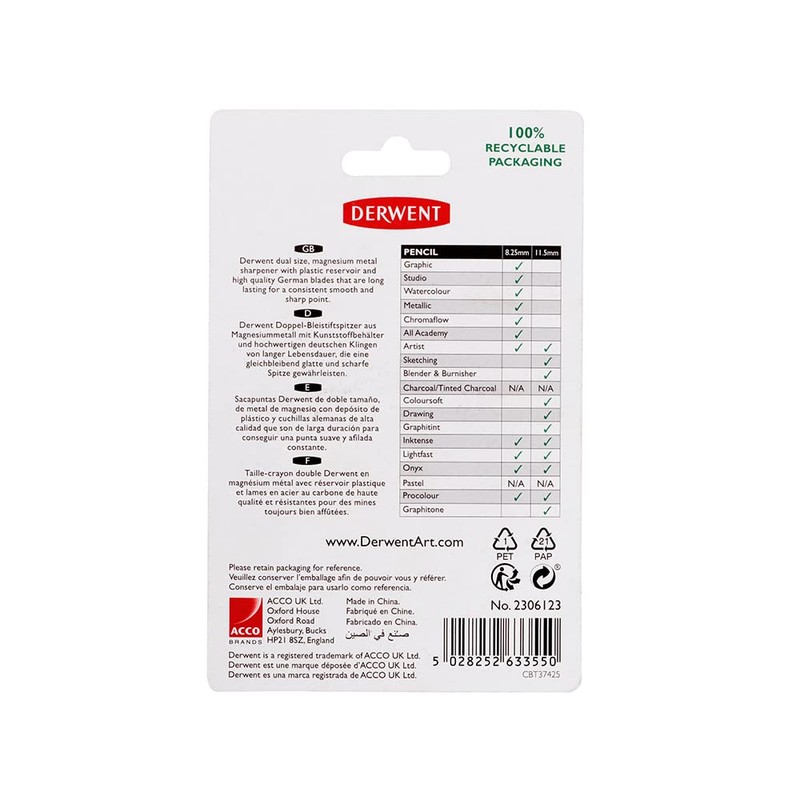 Derwent Double Hole Pencil Sharpener with Container, Manual Colour Pencil