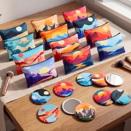 Roowest 24 Pcs Mountain Makeup Bag with Mirror Colorado Souvenir Gifts Bulk