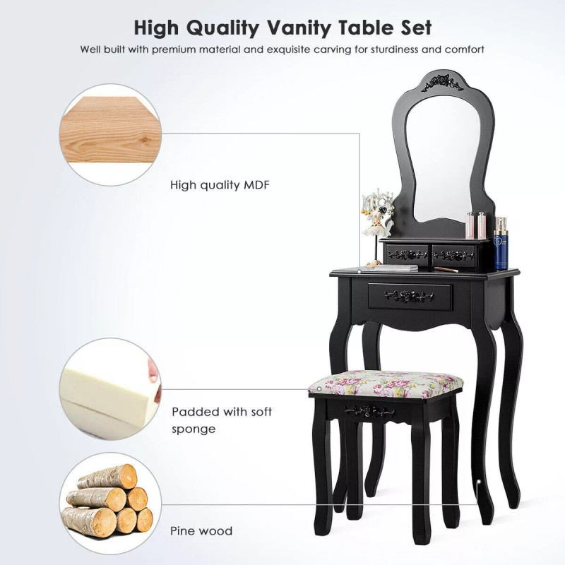 Costway Vanity Compact Makeup Dressing Table Stool Set Jewelry Desk
