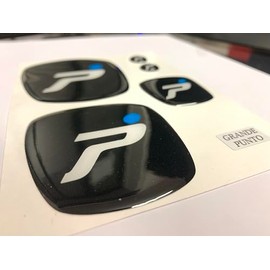 Logo Compatible with Large Front and Rear + Steering Wheel + 2 Emblems for Keyring. Bonnet and Trunk. Resin Stickers, 3D Effect, Colour: Black-White-Blue