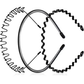 Metal Headband 3 Pack - Unisex Wired Zigzag Sports Fashion Headwear, Non-Slip Hair Hoop Accessories (Wavy Spring, Small Spring, Spring Wave, One size)