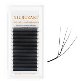 XIUSUZAKI W Lash Extensions 4D Eyelash Extensions W Shape 0.07mm Thickness L Curl 14mm Premade Fans W Lashes Individual Lashes Matte Black 12 Rows False Eyelashes Volume Lashes(W-4D-0.07-L,14mm)