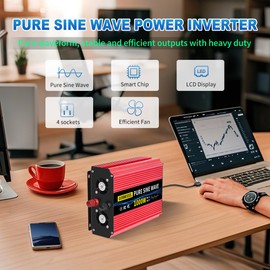 SUNWHEEL 1000 Watt Pure Sine Wave Inverter, Solar Power Inverter, 12V DC to 120V AC Converter for RV, Home, Truck, Coffee Maker, Washer, TV, Fridge, Solar Power Pack with 2 AC Outlets and LCD Display