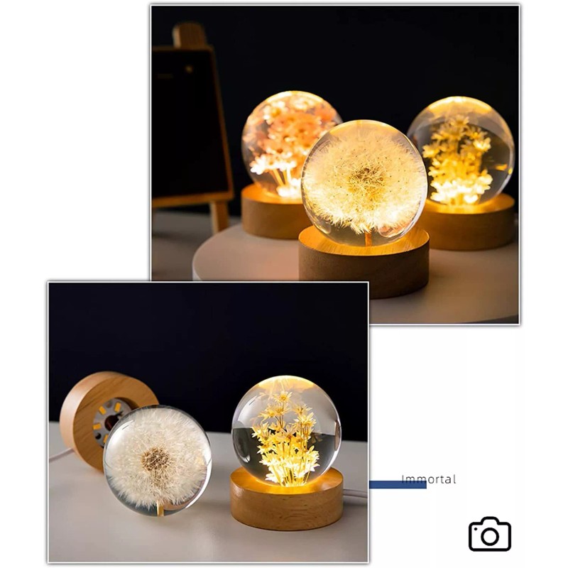 Marzius Yellow Daisy Preserved Flower Crystal Ball Night Light Lamp