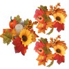 2 Pieces Thanksgiving Candle Rings Wreaths,Artificial Flower Maple Leaf Pumpkin