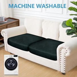 ANARACHON Leather Look Couch Cushion Covers Sofa Seat Slipcovers Sets Couches Furniture Protector for Sectional Armchair Loveseat Pets Kids Stretch Spandex Fabric (2 Cushion Sofa, Dark Green)