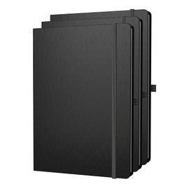 ONAVIA A4 Lined Journal Notebook, 8mm Ruled Notepad, Journaling for Writing, Work, School, Travel and Note Taking, Hardcover 160 Pages (80 Sheets) 8.27 x 11.6 inches (3 Pack Black)