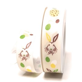s.dekoda Ribbon 20 m x 25 mm Cream - Yellow Easter Bunny Easter Egg Satin Ribbon Decorative Ribbon [D9151-145]