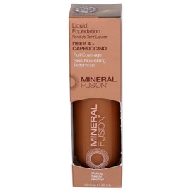 Mineral Fusion Full Coverage Foundation, Liquid Foundation - Deep 4- Deep Complexion w/Golden Undertones, Lightweight Matte Finish, Up to 12 Hr Hydration, Hypoallergenic & Vegan, 1 fl. oz