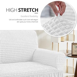 NICEEC Loveseat Slipcover White Loveseat Cover 1 Piece Easy Fitted Sofa Couch Cover Universal High Stretch Durable Furniture Protector Love Seat with Skirt Country Style (2 Seater White)