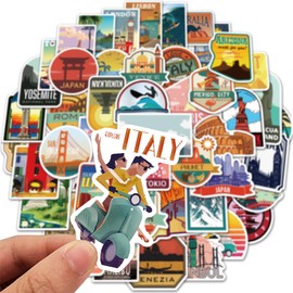 Aesthetic Sticker Set,50 Stück Reise Städte Aufkleber,Wasserfeste Vintage Aufkleber,Vinyl Graffiti Sticker für Kinder Teen Koffer Laptop Telefon Gitarre Motorrad Fahrrad Helm Skateboard Deko Sticker