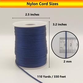 2 mm 330 Feet Satin Nylon Cord String for Jewelry Making Bracelet Necklaces Beading Thread Rattail Macrame Kumihimo Chinese Knot Craft Navy Blue
