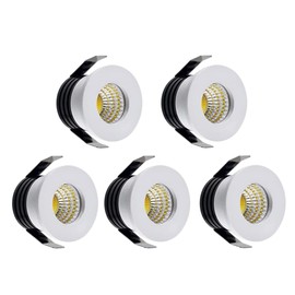 LED Recessed Ceiling Light, Mini 3W 30mm LED Downlight, 85-265V Aluminum Housing Optical Lenses 260-500LM 5PCS Spotlight for Jewelry Showcase Cabinet (Warm Light Source)