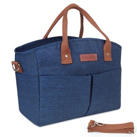 DYNASCO Lunch Bag for Women, Insulated Lunch Box for Men Women with Shoulder Strap and Side Pockets, Portable Large Cooler Bag Lunch Tote Bags for Office Work Picnic Beach Shopping - Blue