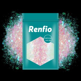 Renfio Opal Glitter Chunky Fine Mixed PET Sequins Mixology Hexagon Iridescent Glitters Epoxy Resin Craft Glittered Mix Powder for Tumbler Resin Crafts Slime Art Wedding Decoration 1.75 Oz (50g) - Pink Opal