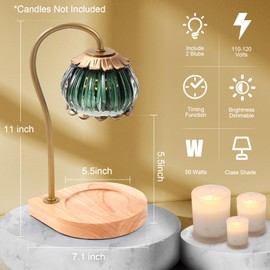 CABRHEART Candle Warmer Lamp with Timer, Dimmable Electric Candle Warmer Melter, Small & Large Jar Fragrance Candle Holders for Home Decoration Gift, Golden-Green