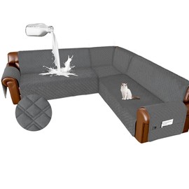 Arfntevss Waterproof Sectional Couch Covers L Shape Washable Velvet Sofa Cover for Sectional Non Slip U Shaped Corner Sofa Slipcover Sets Dog 6 Pcs Universal Furniture Protector (Dark Grey, Small)