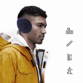 YQXCC Earmuffs for Men and Women, Classic Fleece Unisex Winter Ear Muffs, Black + Blue