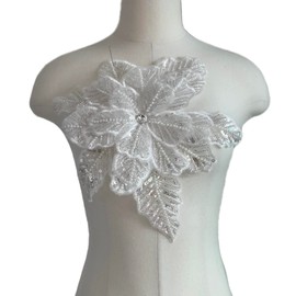 JRYYR Handmade rhinestone lace appliques, sequin flower patches, sewing beaded appliques for dresses, wedding dresses, bags and other DIY decorative accessories. (White-06)