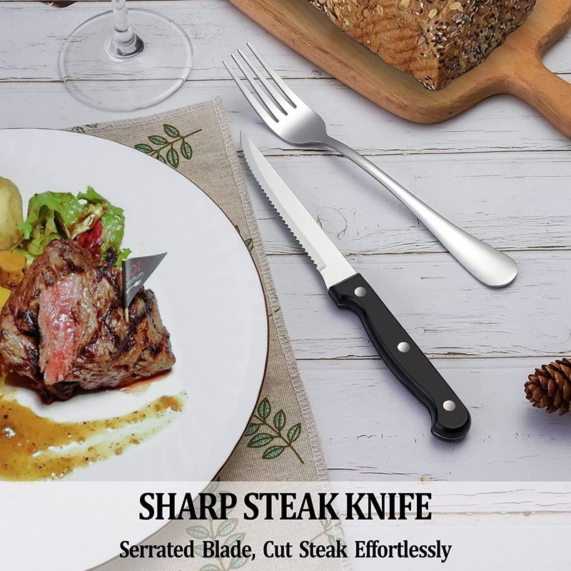 MUTNITT 48 Pcs Silverware Set with Steak Knives Service for