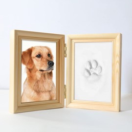 LEcylankEr Paw Print Set Dog Cat Dog Paw Print Wooden Picture Frame 3D Plaster Print Pet Pawprints Picture Frame and Print Set (Wood)