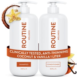 Routine Wellness 1 Liter Anti-Thinning Shampoo and Conditioner Set for Thinning Hair - Biotin DHT Blocker - Color Safe Shampoo for Hair Loss & Healthier Hair - 1 Liter Set - Coconut & Vanilla