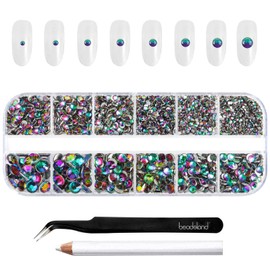 Beadsland Diamantes de imitación para maquillaje, 8 tamaños, 2500 unidades, diamantes de imitación verdes con parte trasera plana, gemas faciales para