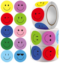 1500Pcs Smiley Face Stickers for Kids Sticker Rolls 10 Styles Round Reward Teacher Stickers for School (Colorful, 1" Each