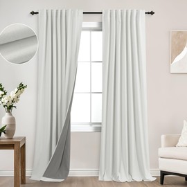 KOUFALL Ivory Back Tab Linen Blackout Curtains 92 Inches Long