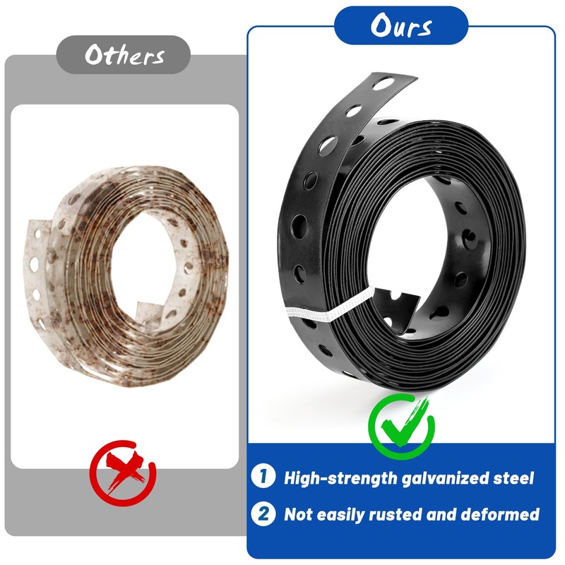 5 Rolls Black Metal Strapping with Holes, 3/4 Inch X