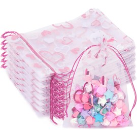 JYACRQBB Valentine's Day heart-shaped candy bag, organza jewelry bag, Valentine's Day drawstring gift bag, pre Valentine's Day wedding gift (50 pieces)