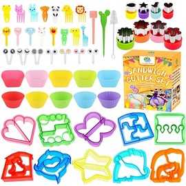 FUNGYAND Juego de cortador de sándwiches, todo en uno, kit de accesorios de caja bento incluye cortadores de pan para sándwich, cortador de frutas, púas de comida animal, tazas de silicona
