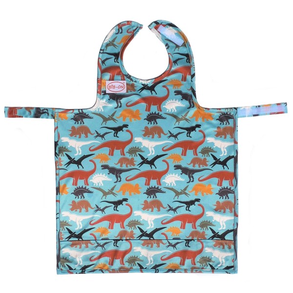 BIB-ON, A New, Full-Coverage Bib and Apron Combination for Infant, Baby, Toddler Ages 0-4. (Dinosaurs)