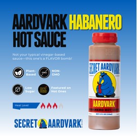 Secret Aardvark Habanero Hot Sauce - Habanero Peppers & Roasted Tomatoes, Medium Spiced Hot Sauce, BBQ Sauce, Non-GMO, Low Sugar, Low Carb, Hot Sauce & Marinade - 64 fl oz 1 Pack