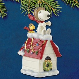 Lenox Peanuts Snoopy The Flying ace - of - aces Ornament Figurine Dog House Fighter Pilot Red Baron