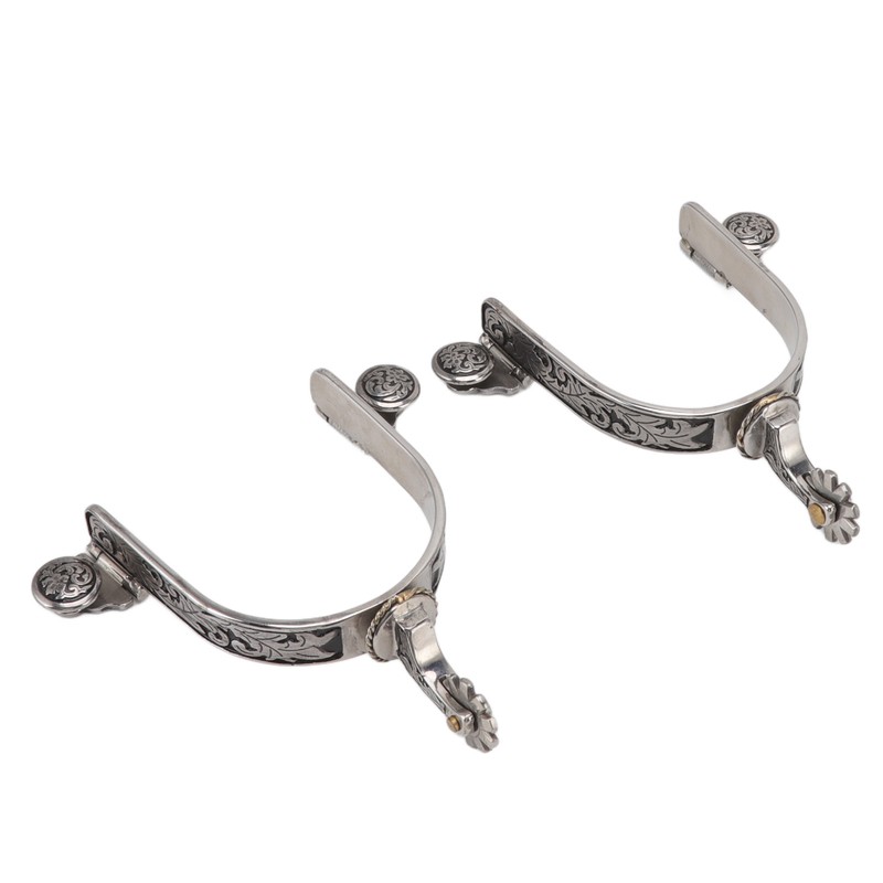 One Pair Boot Spurs Stainless Steel Vintage Leaf Patterned Western