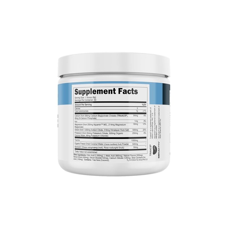 Transparent Labs Polvo de electrolitos endulzados naturalmente Hydrate - Electrolitos