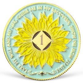 Sunflower 1 Year NA Medallion NA AA Sobriety Coin with Serenity Prayer NA Recovery Chip Celebrating Clean and Sober Living 1-20 Years Narcotics Anonymous Gifts for Women Men